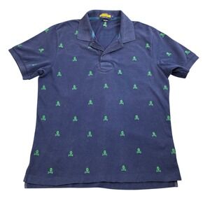Ralph Lauren Rugby Polo Shirt Mens L Navy Blue Skull Crossbones Embroidered Prep